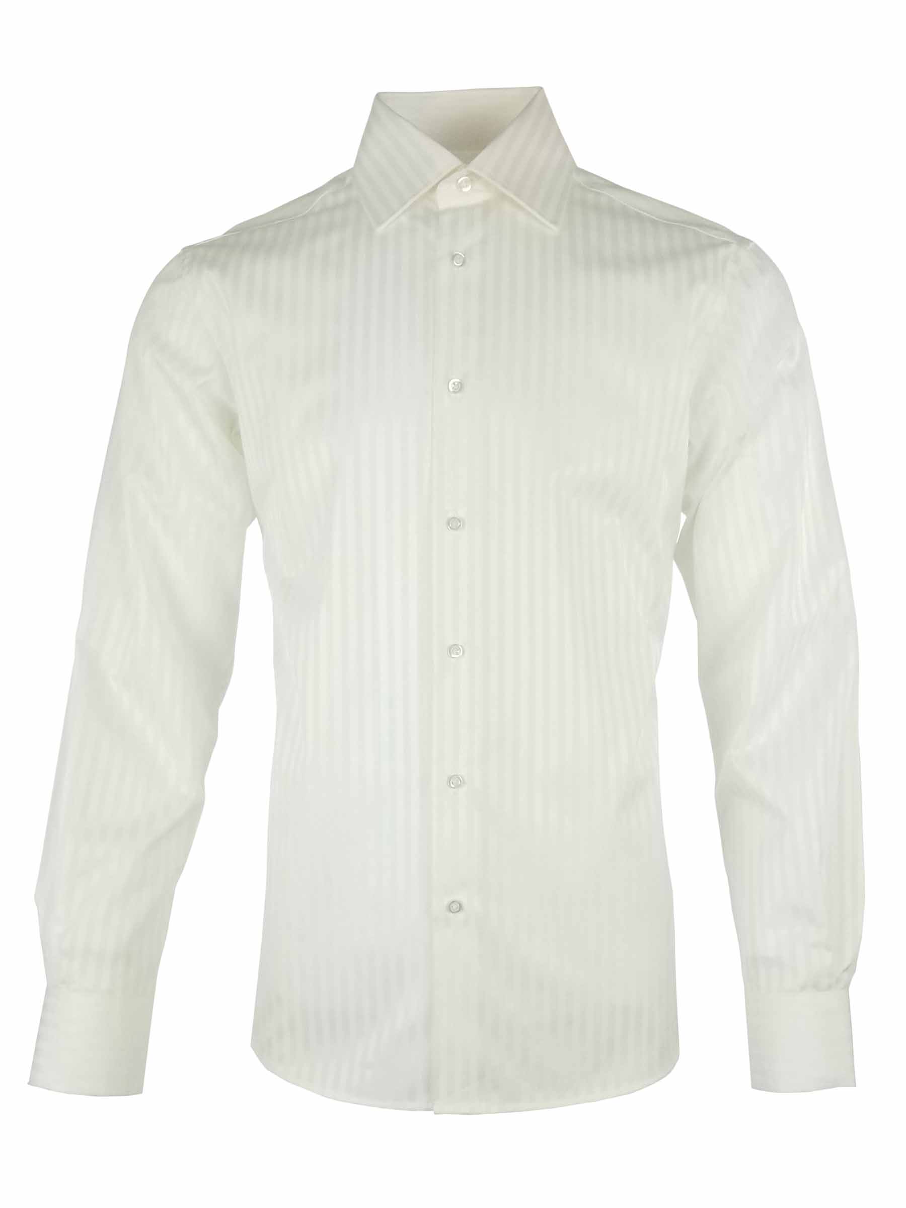 Men's Elegant Shirt - White Sateen Self Stripe Long Sleeve - Uniform Edit