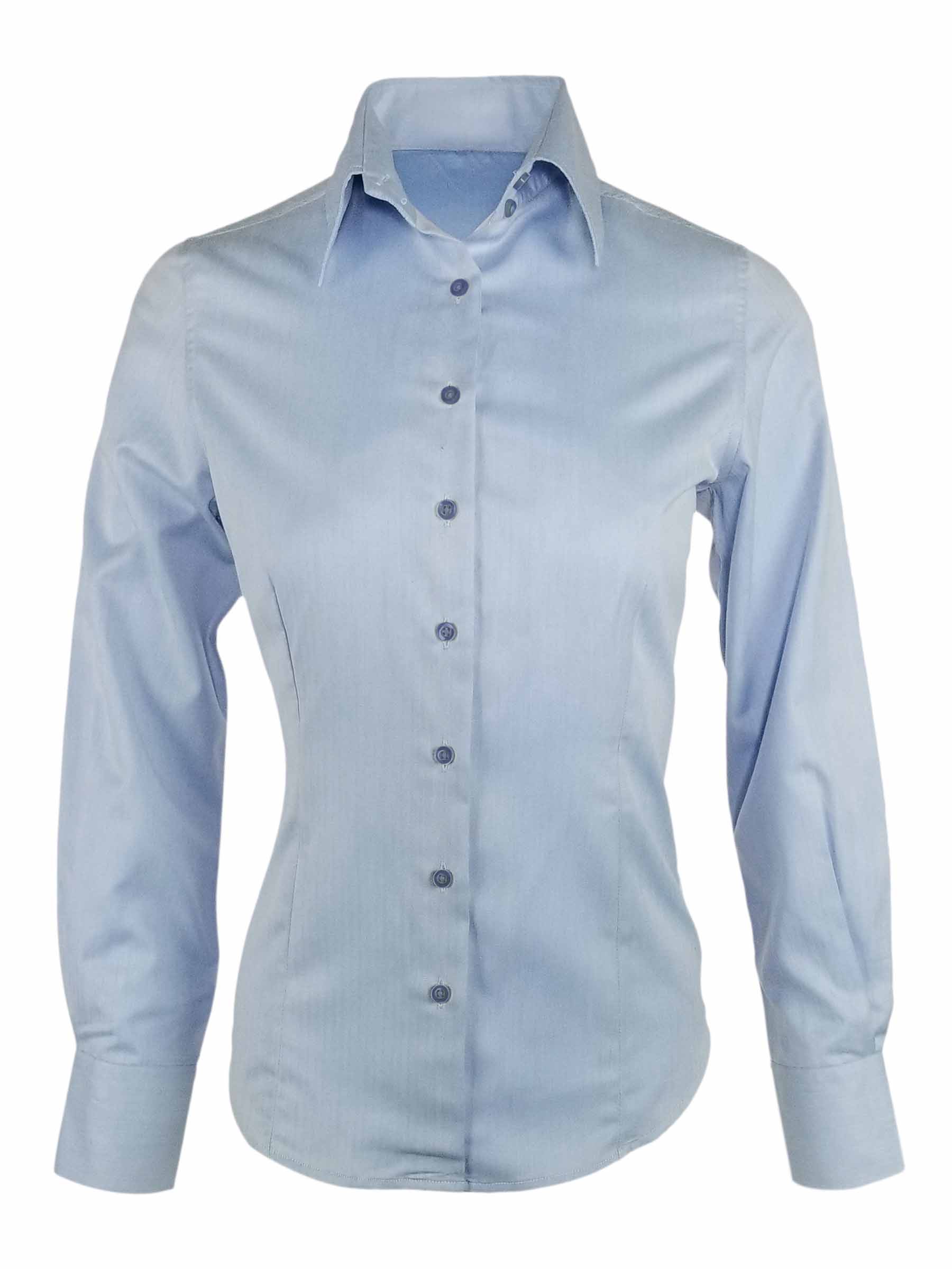 Women's Euro Shirt - Blue Fine Herringbone Long Sleeve | Uniform Edit