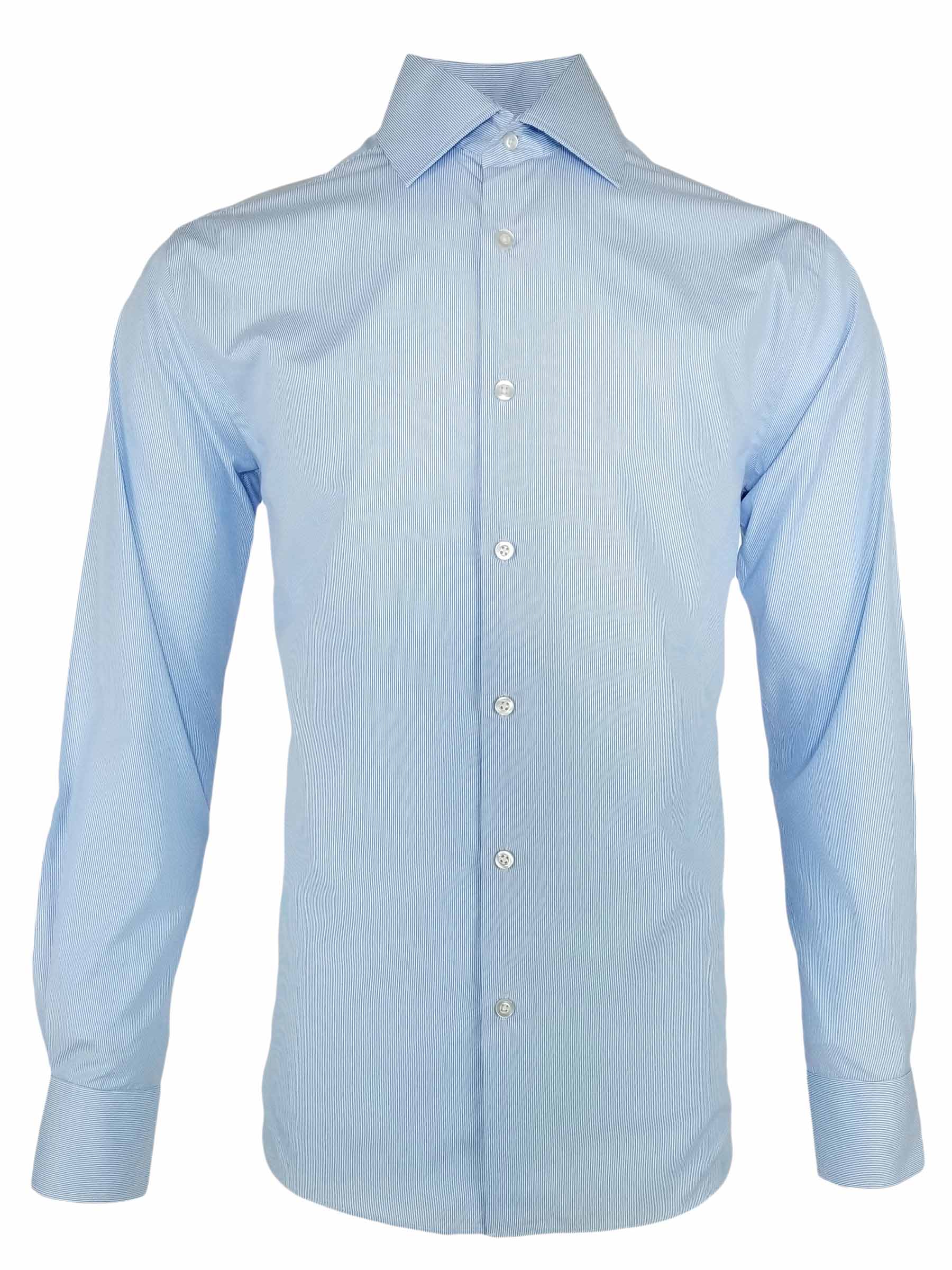 Men's Frankie Shirt - Light Blue Fine Stripe Long Sleeve | Uniform Edit