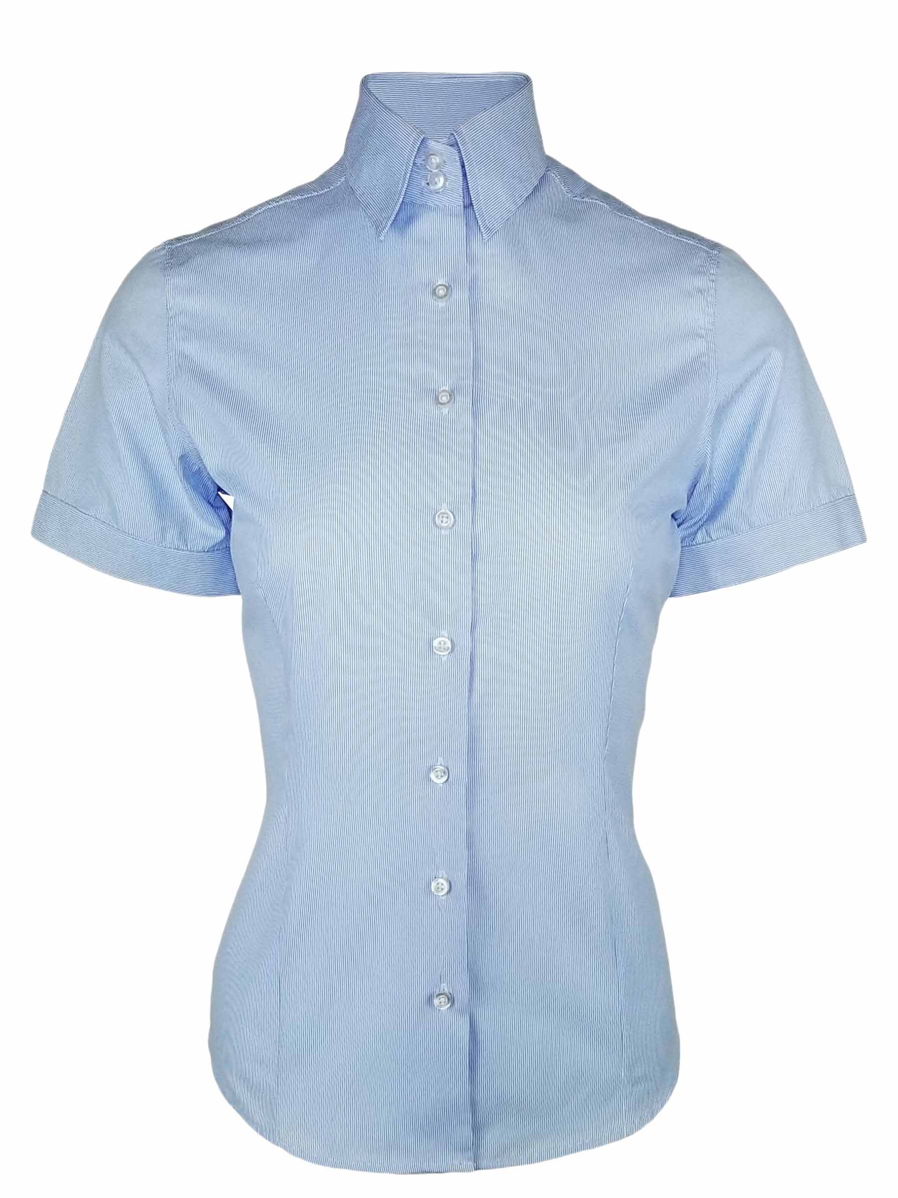 Women's Frankie Shirt - Light Blue Fine Stripe Short Sleeve | Uniform Edit