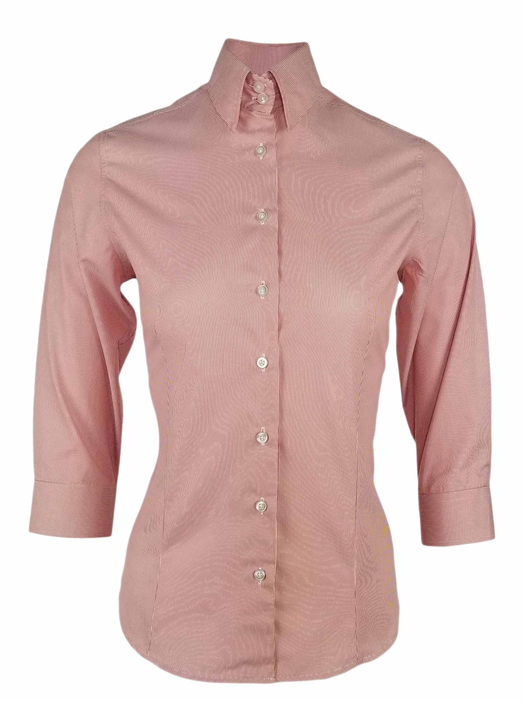 Women's Frankie Shirt - Red Fine Stripe Three Quarter Sleeve | Uniform Edit