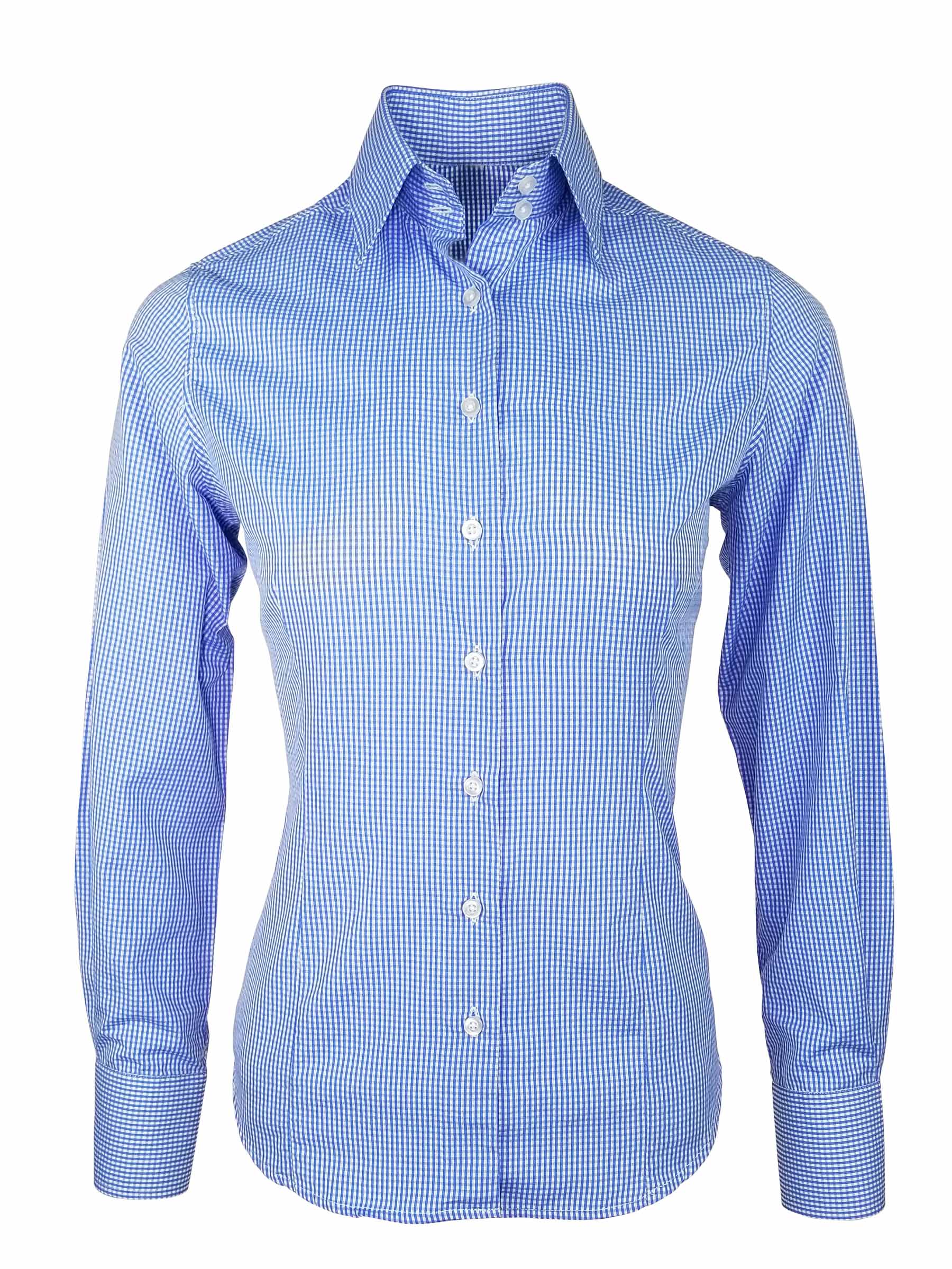 Women's Gingham Shirt - Blue Mini Gingham Check Shirt Long Sleeve ...