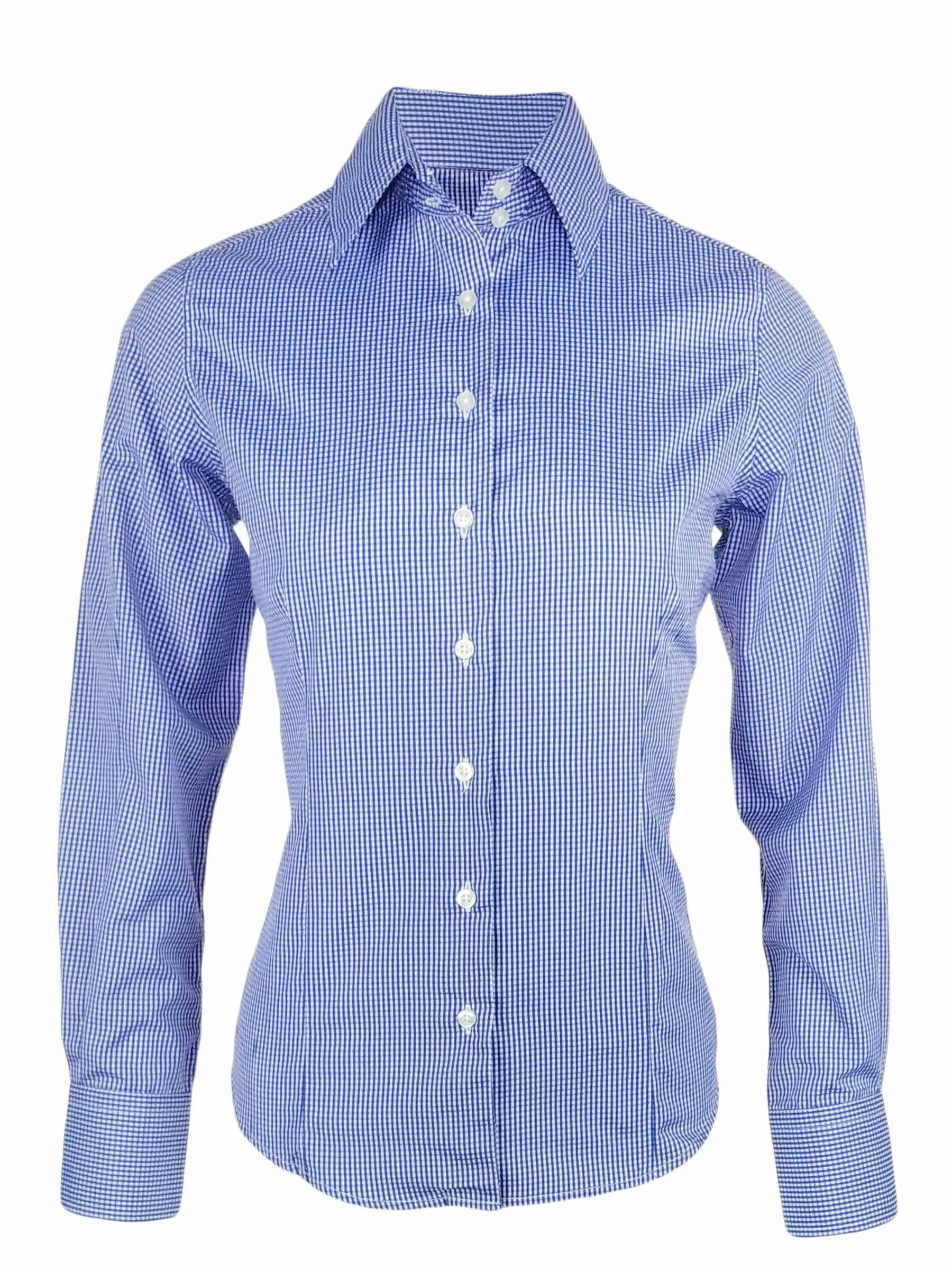 Women's Gingham Shirt - Cobalt Mini Gingham Check Shirt Long Sleeve ...