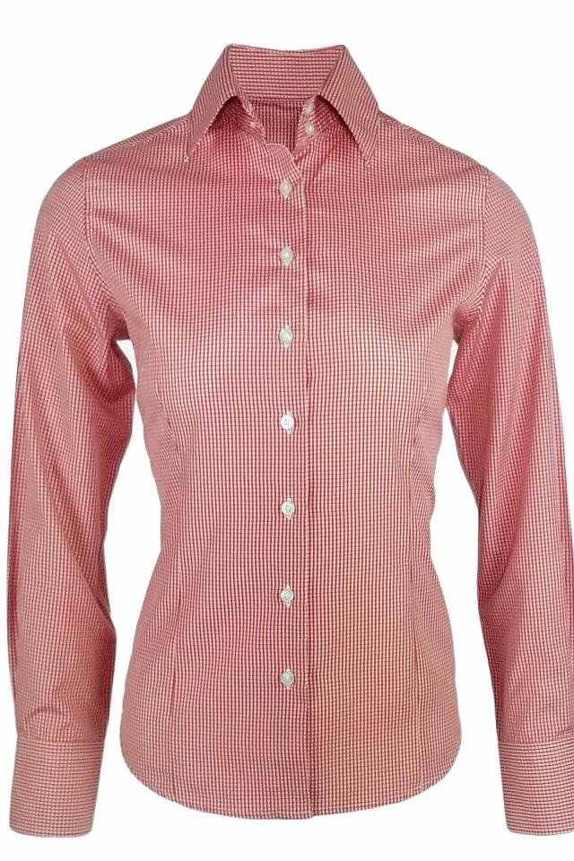 Women's Gingham Shirt - Red Mini Gingham Check Shirt Long Sleeve ...