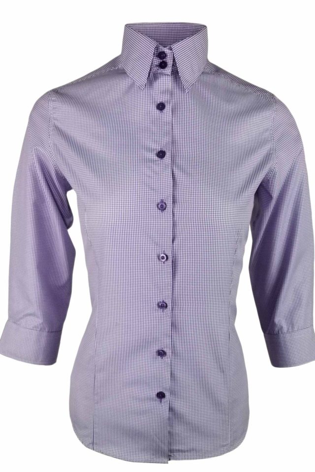 Women's Gingham Shirt - Purple Mini Gingham Check Shirt Three Quarter ...