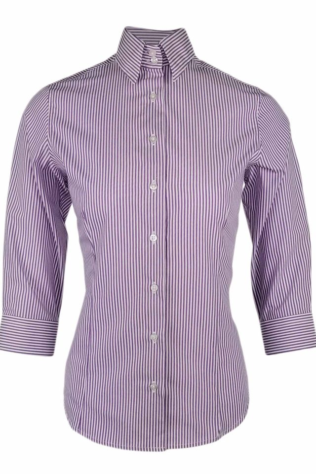 Women's Milan Shirt - Purple and White Stripe Three Quarter Sleeve ...
