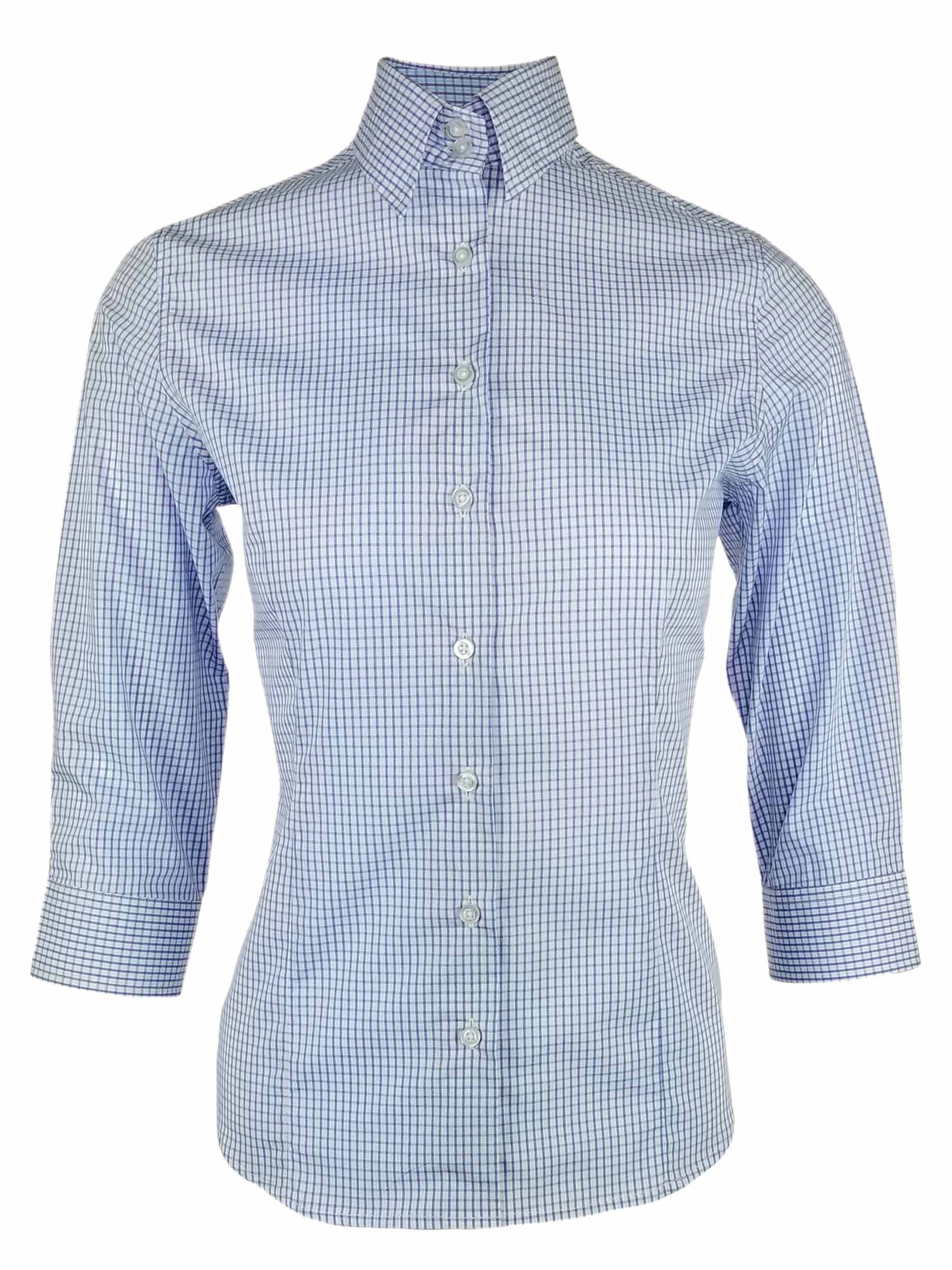 Women's New Sentinal Shirt - Blue White Check Three Quarter Sleeve ...