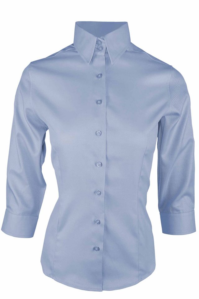 Women's Twill Shirt - Blue Three Quarter Sleeve - Uniform Edit