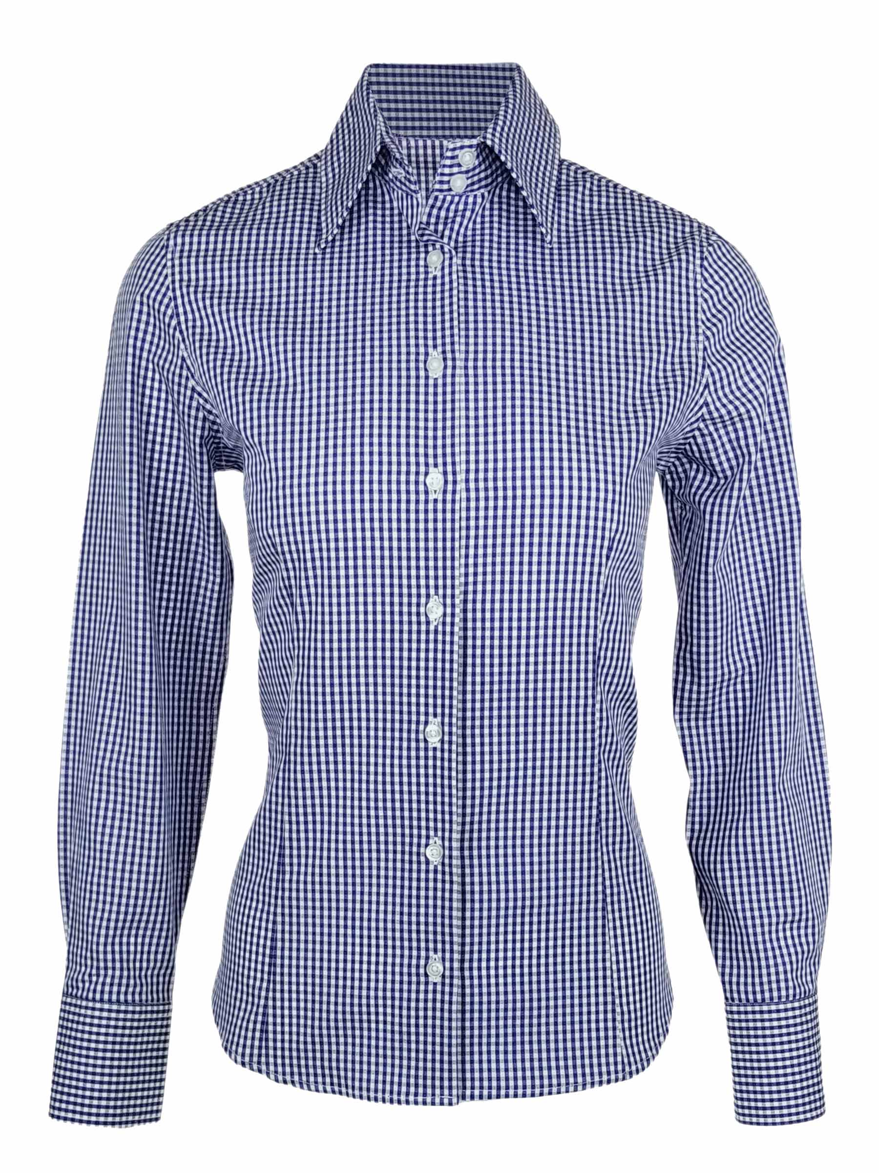 Women's Cotton Gingham Shirt - Cobalt Blue Check Long Sleeve - Uniform Edit