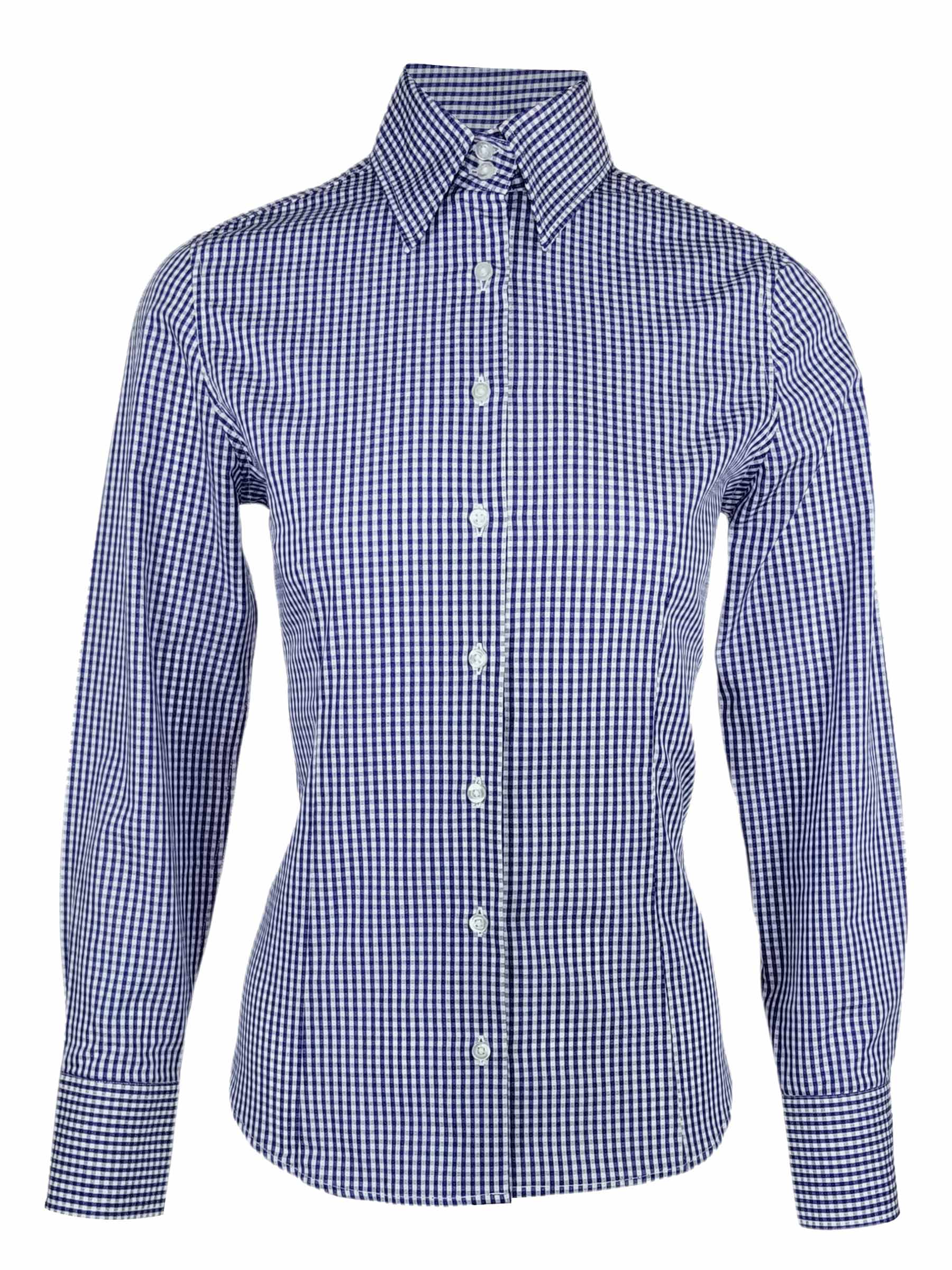 Women's Cotton Gingham Shirt - Cobalt Blue Check Long Sleeve - Uniform Edit