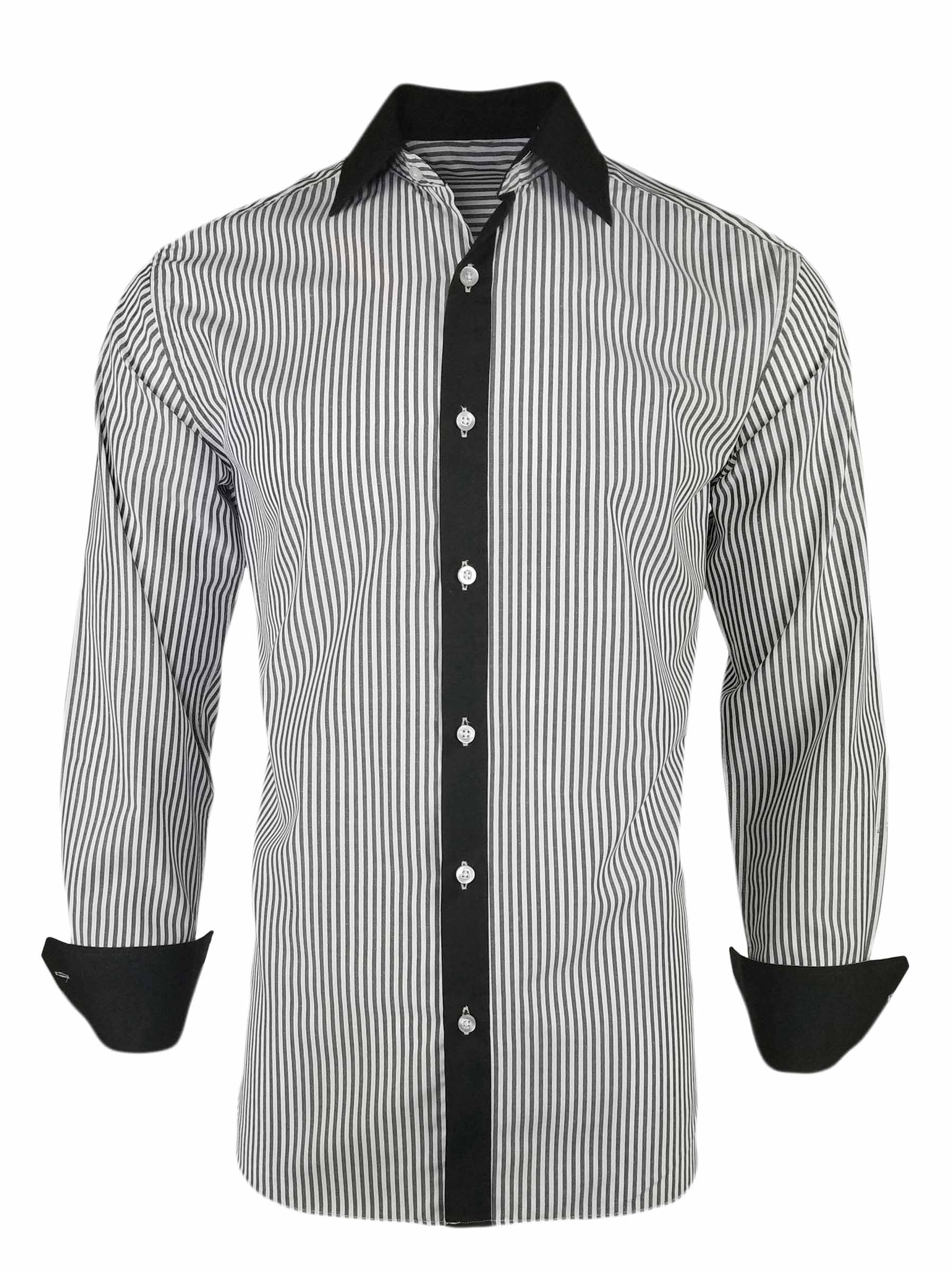 Men's Black Dynamic Stripe Black Contrast Shirt - Long Sleeve - Uniform ...