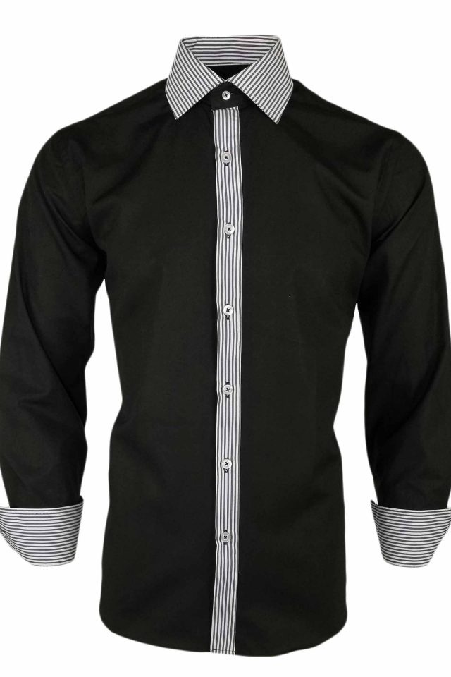 Men's Black Dynamic Stripe Contrast Shirt - Long Sleeve - Uniform Edit