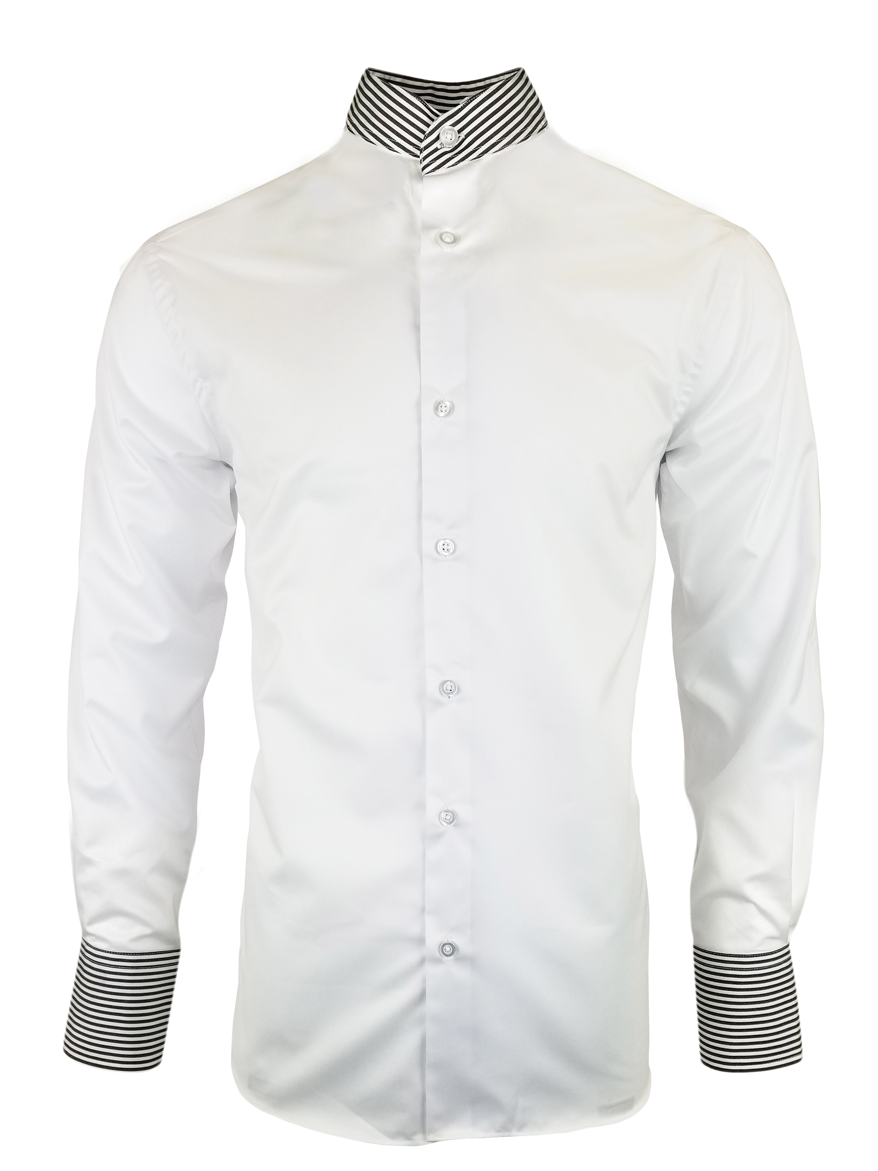 Men's White Mandarin Contrast - Long Sleeve - Uniform Edit