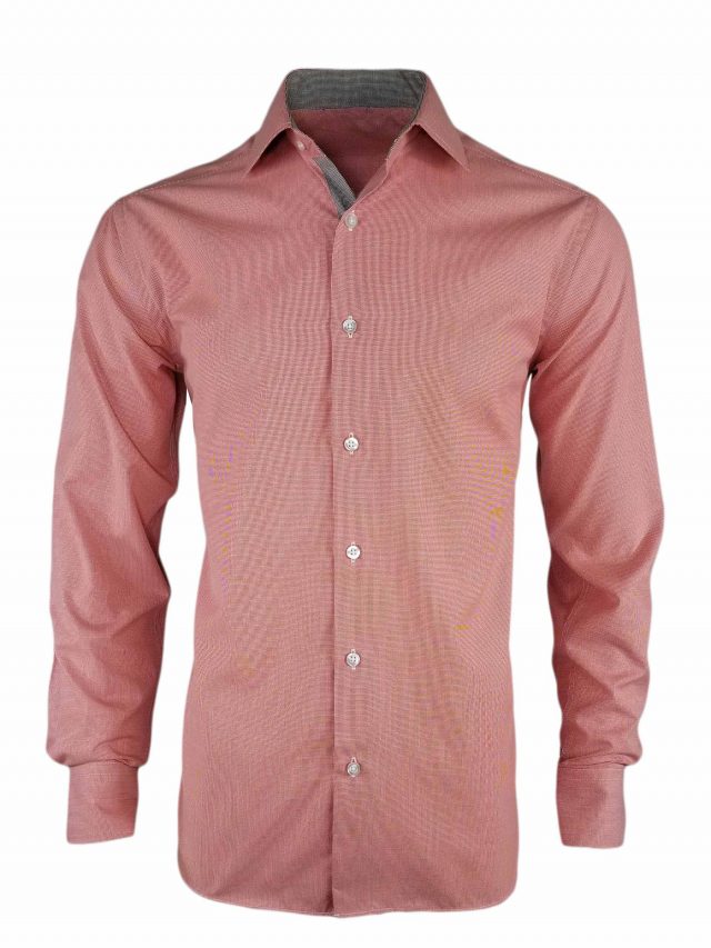 Men's Red Micro Check Contrast - Long Sleeve - Uniform Edit