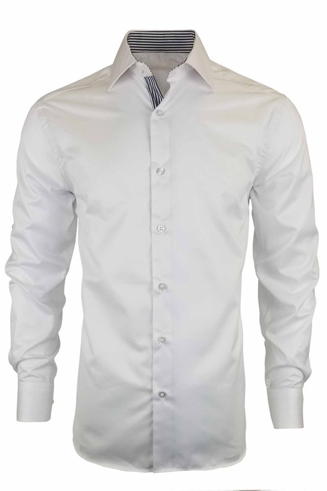 Men's White with Black Stripe Contrast Shirt - Long Sleeve - Uniform Edit