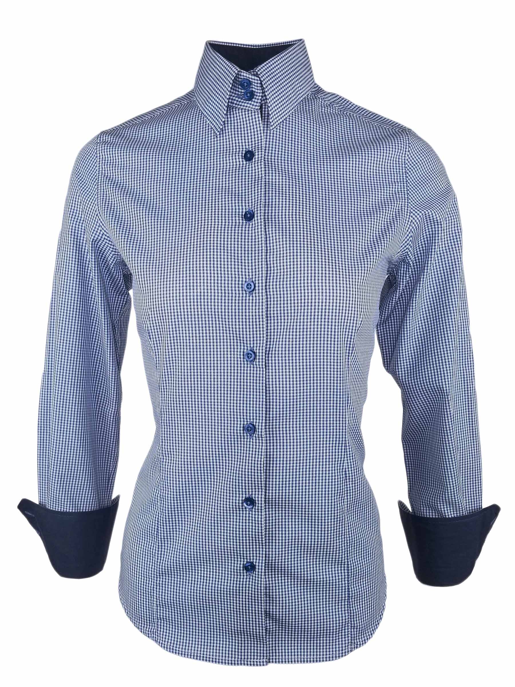 Women's Cobalt Gingham Check Contrast - Long Sleeve - Uniform Edit