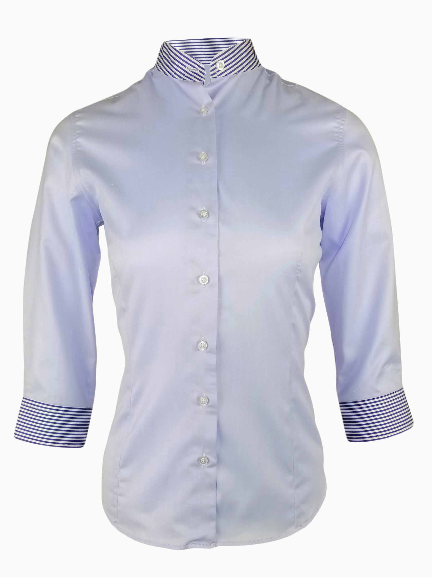 Women's Blue Mandarin Contrast - Three Quarter Sleeve - Uniform Edit