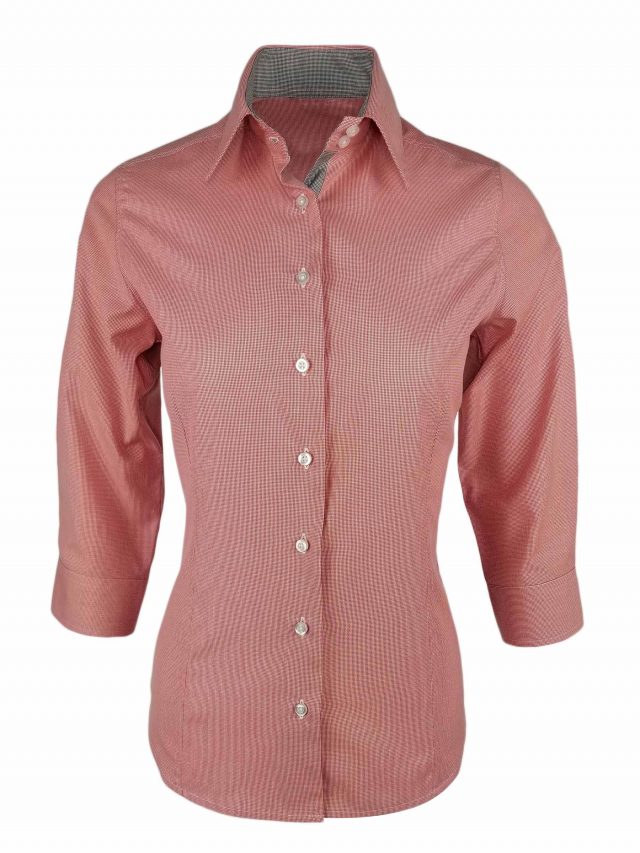 Women's Red Micro Check Contrast Three Quarter Sleeve Uniform Edit