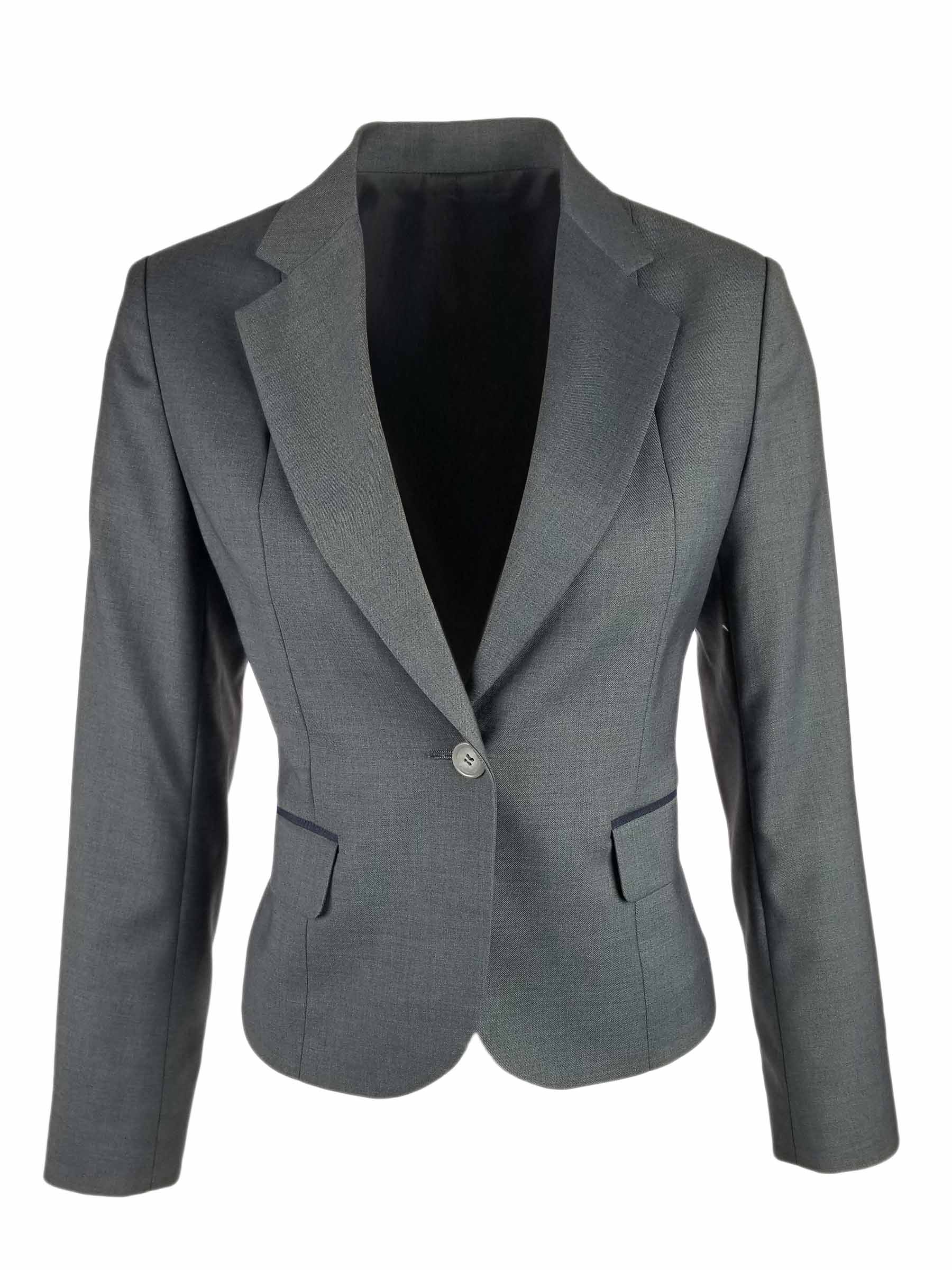 Women's Trim Crop Jacket - Light Grey with Navy - Uniform Edit