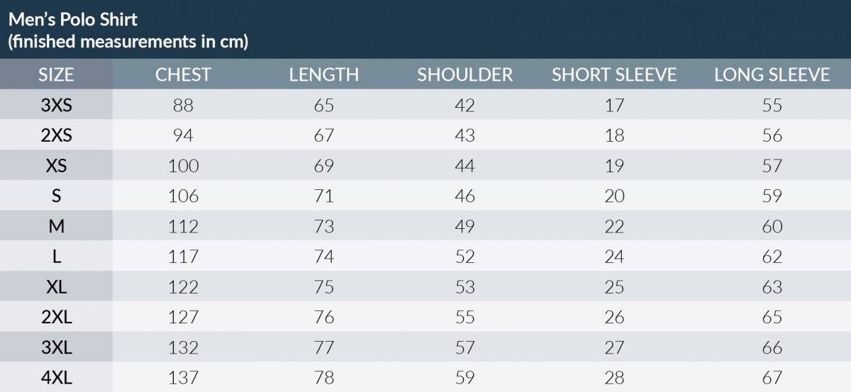 us polo assn size chart in cm