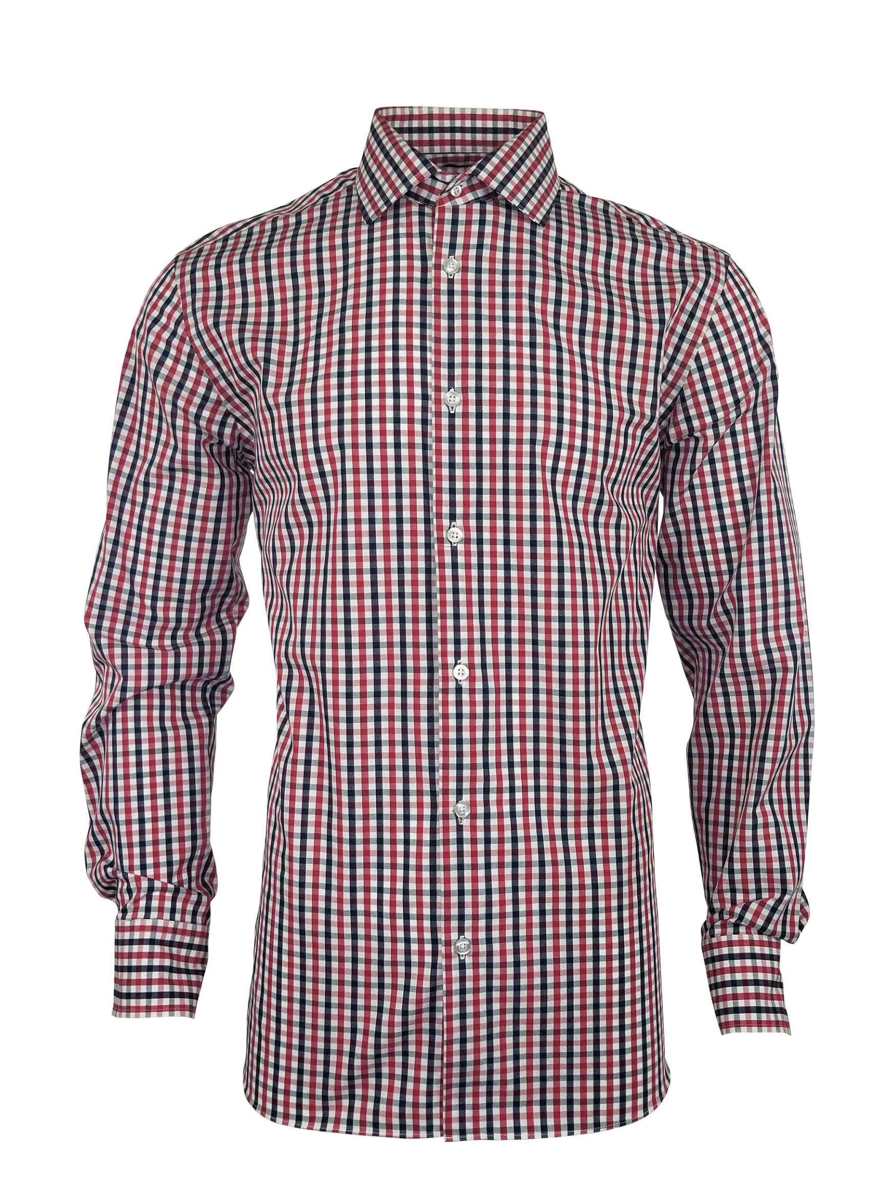 Men's Be Bold Shirt - Red Navy Check Long Sleeve - Uniform Edit