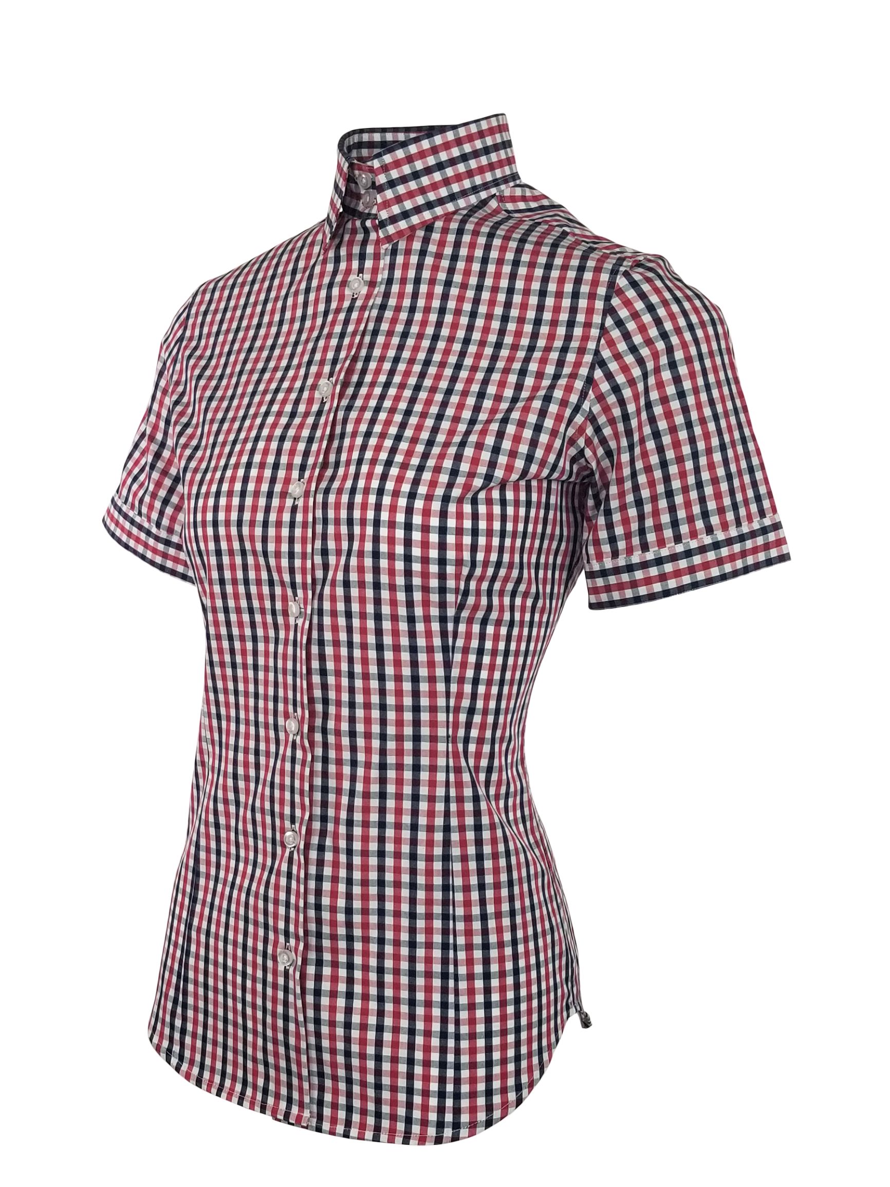 Women's Be Bold Shirt - Red Navy Check Short Sleeve - Uniform Edit