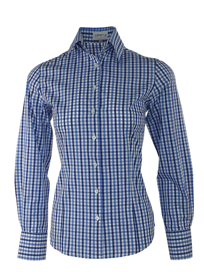 Women's Be Bold Shirt - Blue Navy Check Long Sleeve - Uniform Edit