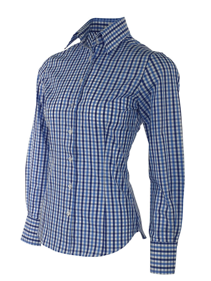 Women's Be Bold Shirt - Blue Navy Check Long Sleeve - Uniform Edit