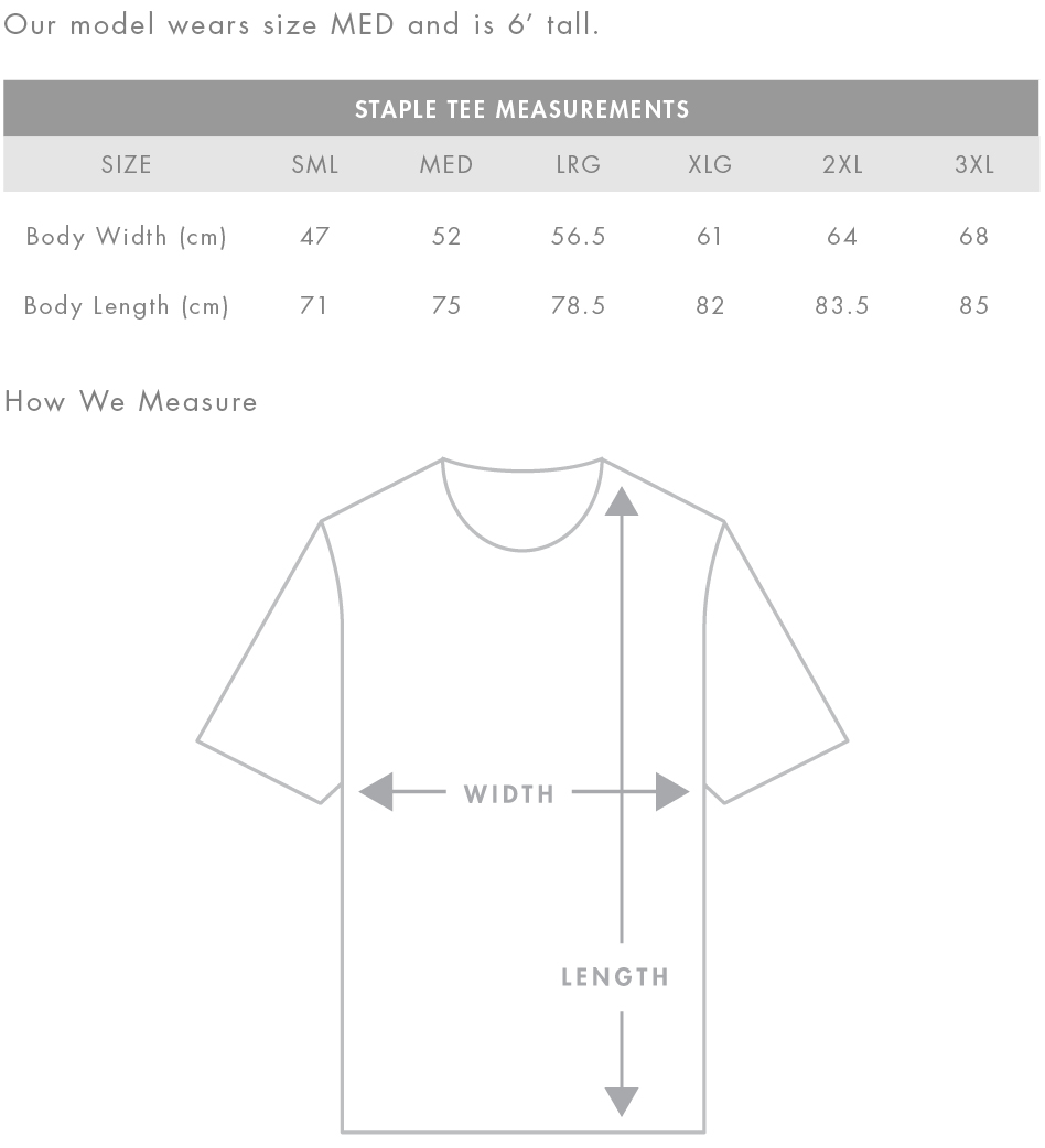 as colour staple tee size chart