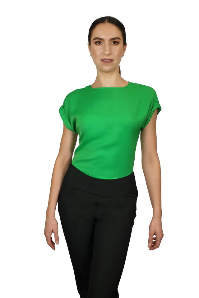 Roma Round Neck Emerald Blouse - The Uniform Edit