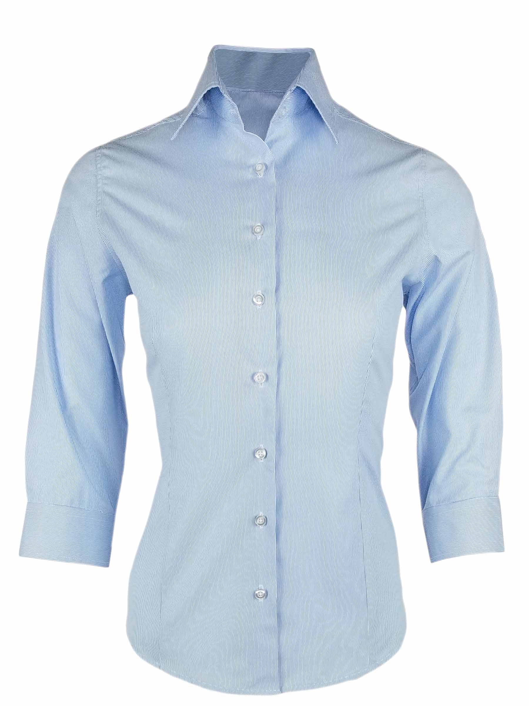 Women's Frankie Shirt - Light Blue Fine Stripe Three Quarter Sleeve ...