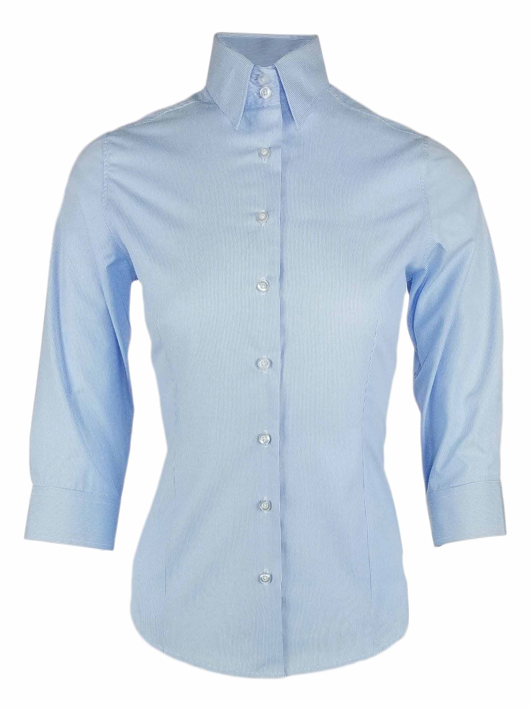 Women's Frankie Shirt - Light Blue Fine Stripe Three Quarter Sleeve ...