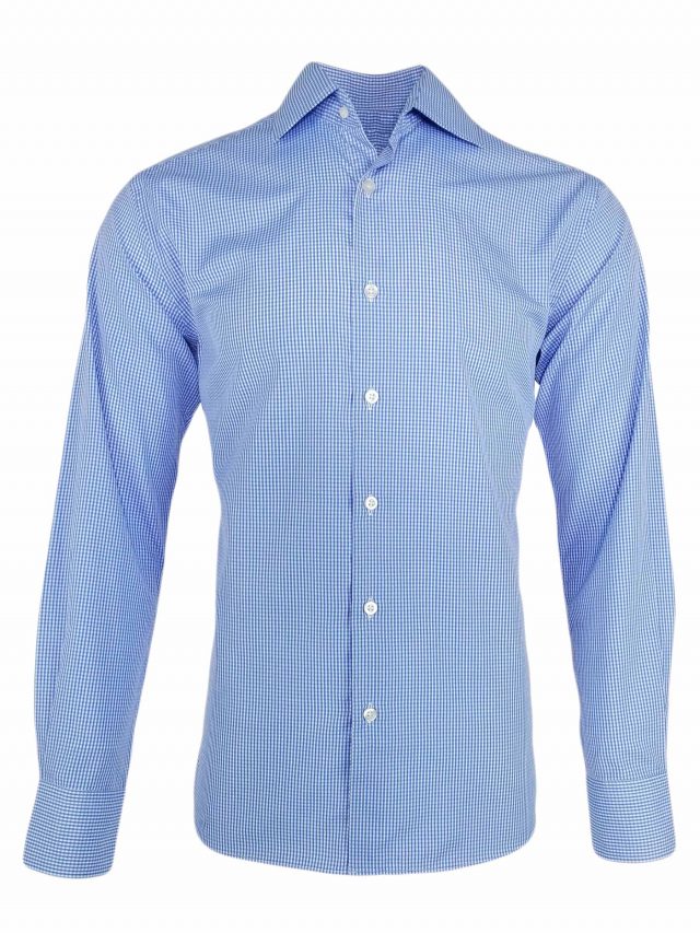 Men's Gingham Shirt - Blue Mini Gingham Check Shirt Long Sleeve ...