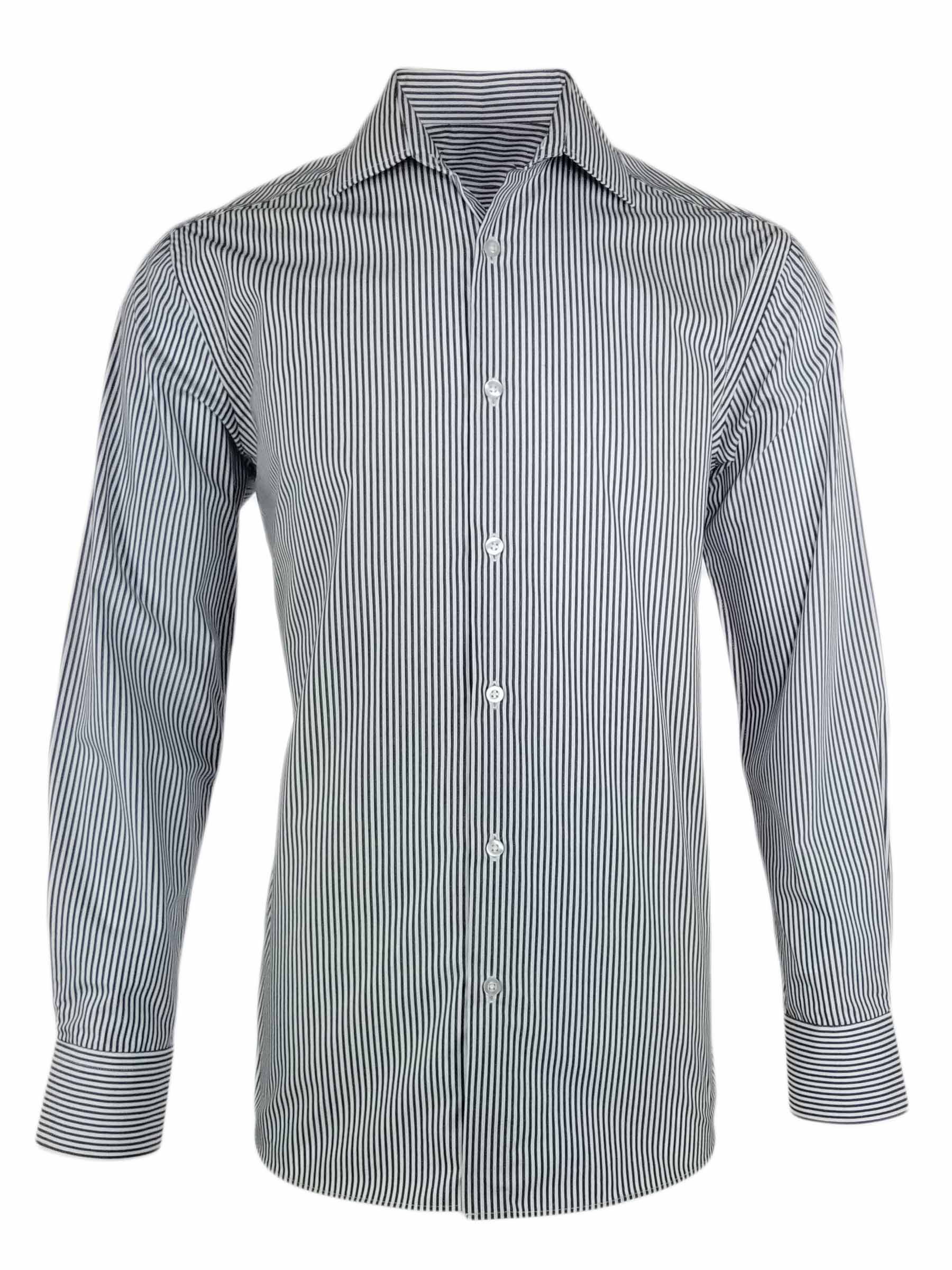 Men's Milan Shirt - Black and White Stripe Long Sleeve - Uniform Edit