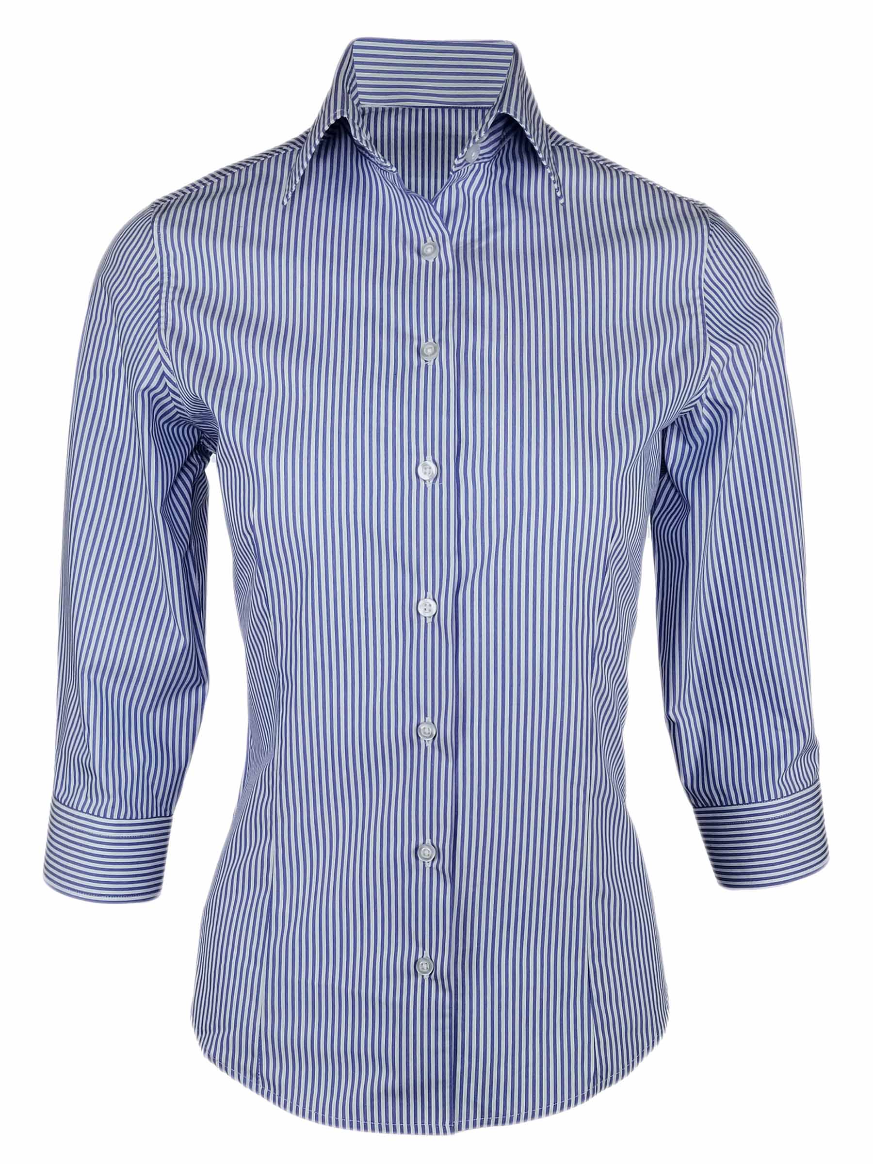 Women's Milan Shirt - Cobalt Blue and White Stripe Three Quarter Sleeve ...
